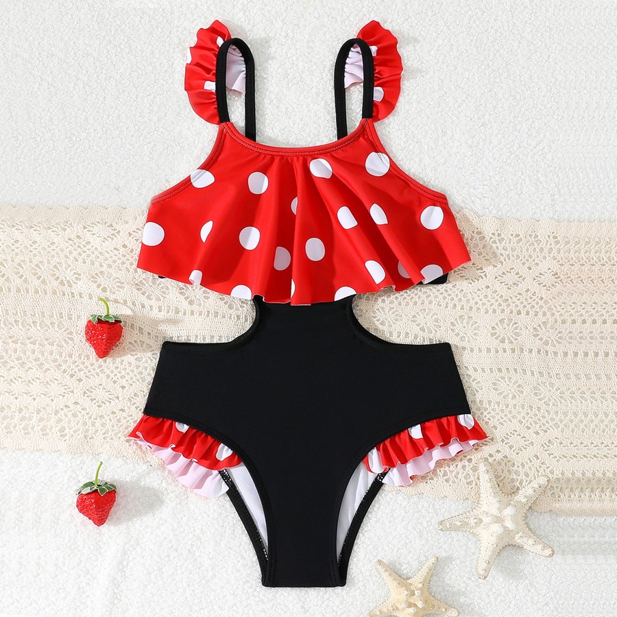 Girls' Bikini Set — Polka Dot Flounce Top
