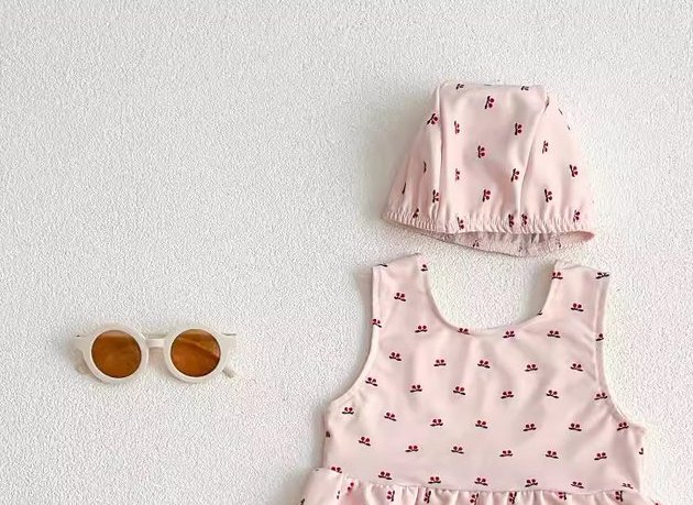 Girls' Tankini Set with Swim Cap — Cherry Print