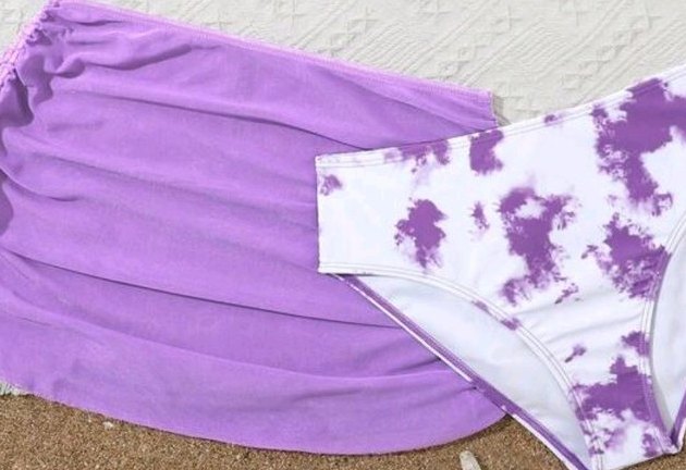 Girls' Tie-Dye Bikini Set with Wrap Skirt — Purple