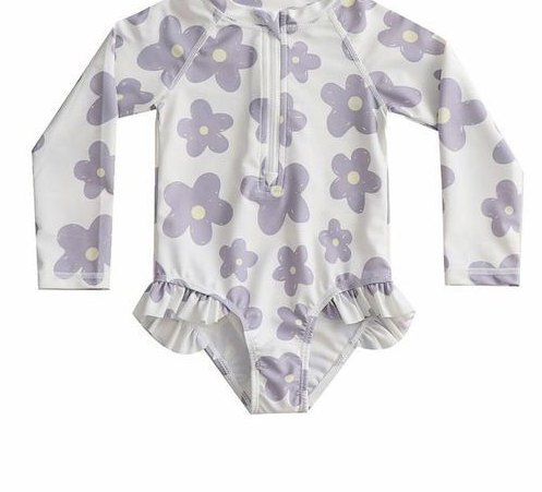 Girls' Long-Sleeve One-Piece Swimsuit — Floral Print