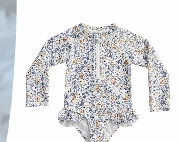 Girls' Long-Sleeve One-Piece Swimsuit — Floral Print