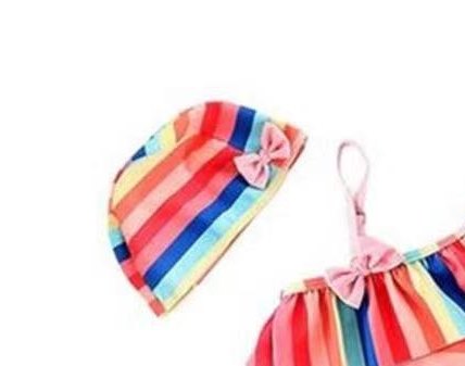 Girls' One-Shoulder Stripe One-Piece with Swim Cap