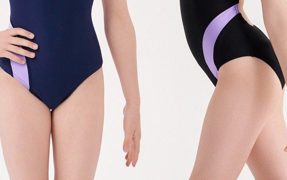 Girls' Racing Swimsuit — Navy with Lilac Panels