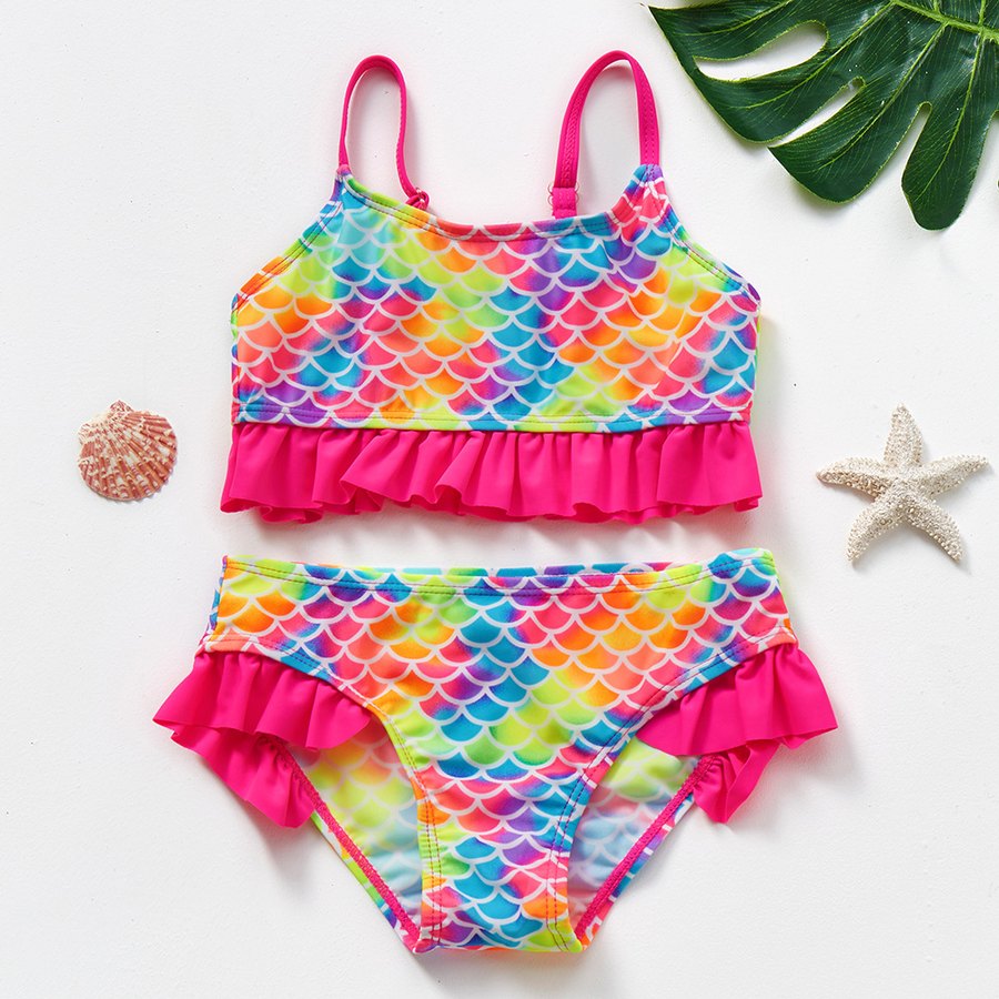 Girls' Two-Piece Swimsuit — Rainbow Mermaid Scales